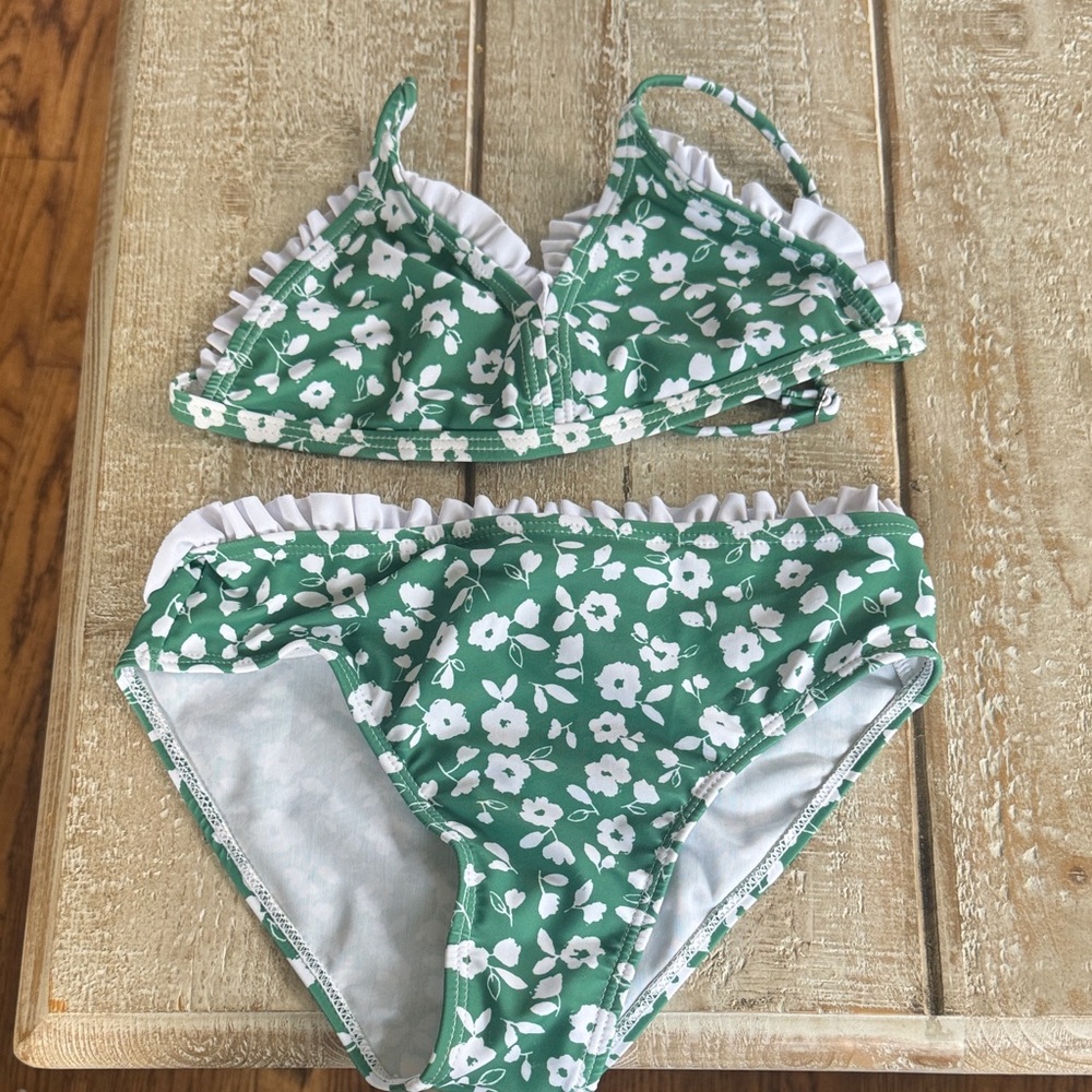 Girls Green & white Floral Bikini Set from SHEIN.